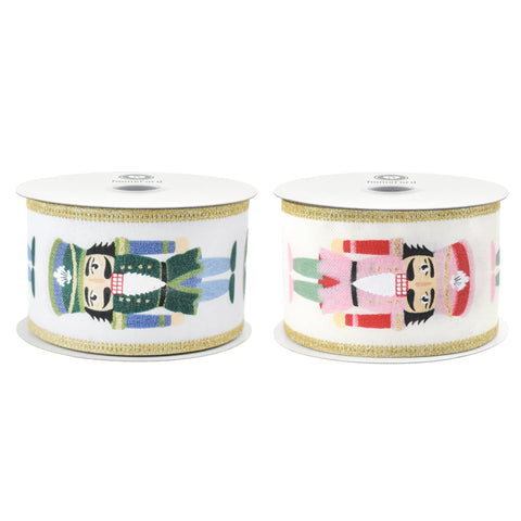 Christmas Cutesy Nutcracker Faux Linen Wired Ribbon, 10-yard