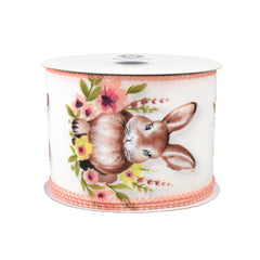 Easter Watercolor Bunnies Flowers Wired Ribbon, 10-yard