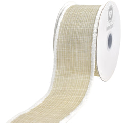Christmas Textured Faux Linen Fuzzy Edge Wired Ribbon, Natural, 2-1/2-inch, 10-yard