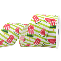 Summer Watermelon Popsicle Stripes Wired Ribbon, 2-1/2-inch, 10-yard