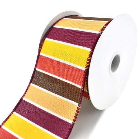 Frida Stripes Wired Autumn Fall Ribbon, Yellow/Cranberry/Chocolate, 2-1/2-Inch, 10-Yard