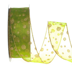 Glitter Dots Gold Organza Ribbon Wired Edge, 2-1/2-inch, 50-yard