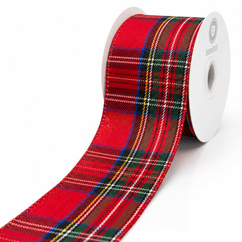 Christmas Traditional Multi Plaid Twill Wired Edge Ribbon, 2-1/2-inch, 10-yard