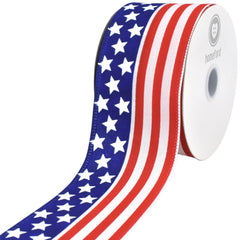 Patriotic Continuous Flag Stars and Stripes Wired Ribbon, 10-yard