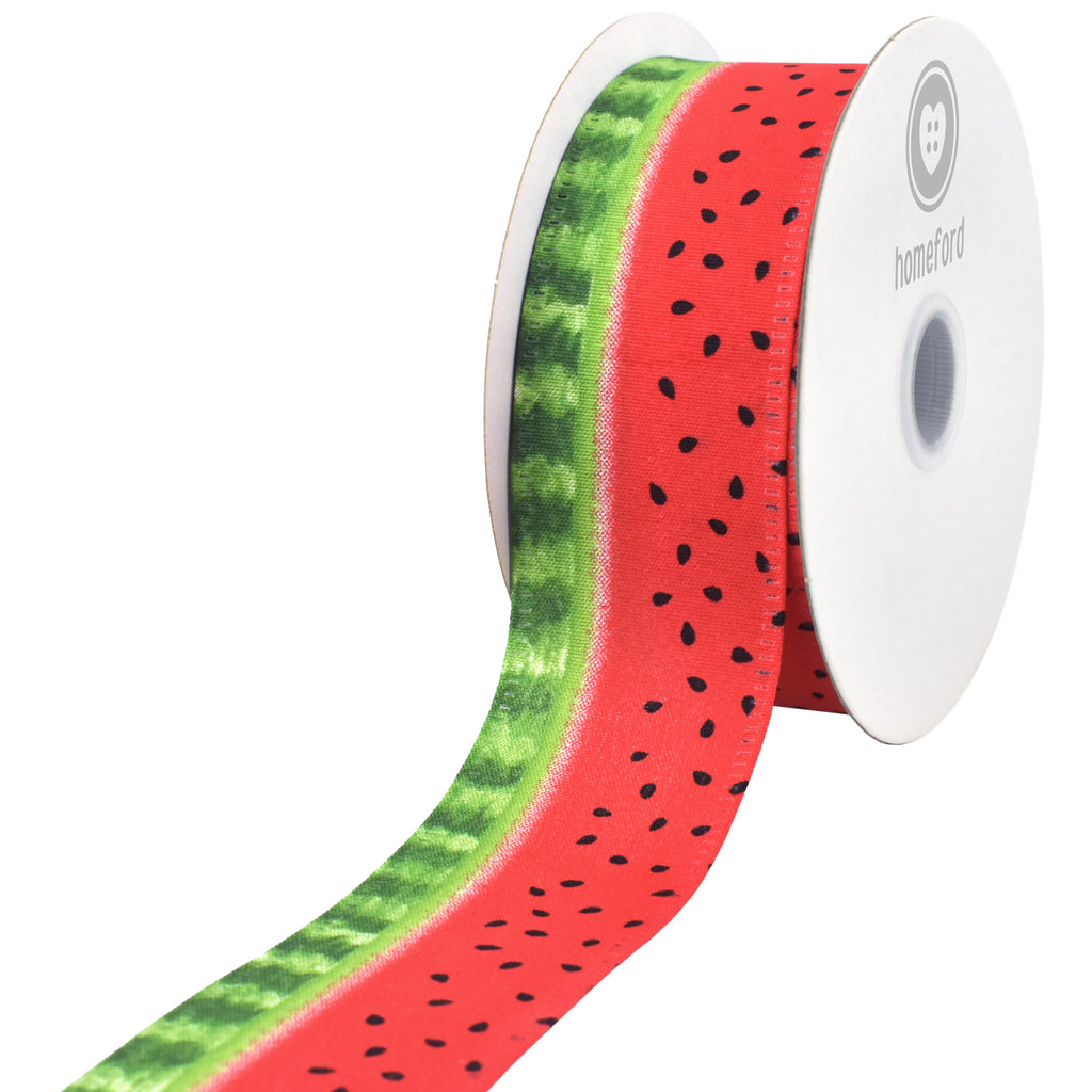 Summer Watermelon Stripe Pattern Wired Ribbon, 10-yard