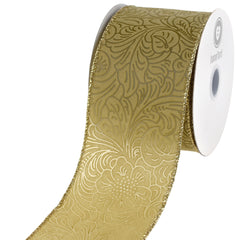 Embossed Flowers Polypropylene Wired Ribbon, 10-yard