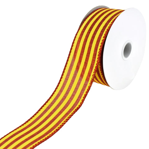 Cabana Stripes Faux Linen Wired Autumn Fall Ribbon, 10-yard, Dark Orange/Yellow