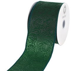 Embossed Flowers Polypropylene Wired Ribbon, 10-yard