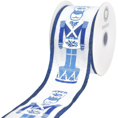 Christmas Glittered Chinoiserie Nutcracker Wired Ribbon, 10-yard