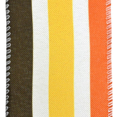 Retro Stripes Faux Linen Wired Autumn Fall Ribbon, 2-1/2-inch, 10-yard
