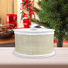Christmas Textured Faux Linen Fuzzy Edge Wired Ribbon, Natural, 2-1/2-inch, 10-yard