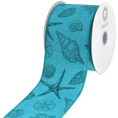Summer Stamped Beach Icons Faux Linen Wired Ribbon, 2-1/2-inch, 10-yard