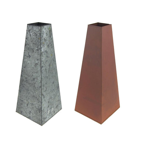 Metal Flower Trapezoid Vase, 13-inch