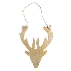 Hanging Distressed Reindeer Head Wooden Christmas Ornament, 5-1/2-Inch