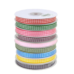 Gingham Checkered Plaid Polyester Ribbon, 3/8-inch, 25-yard