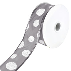 Glittered Jumbo Polka Dots Satin Wired Ribbon, 1-1/2-Inch, 10-Yard