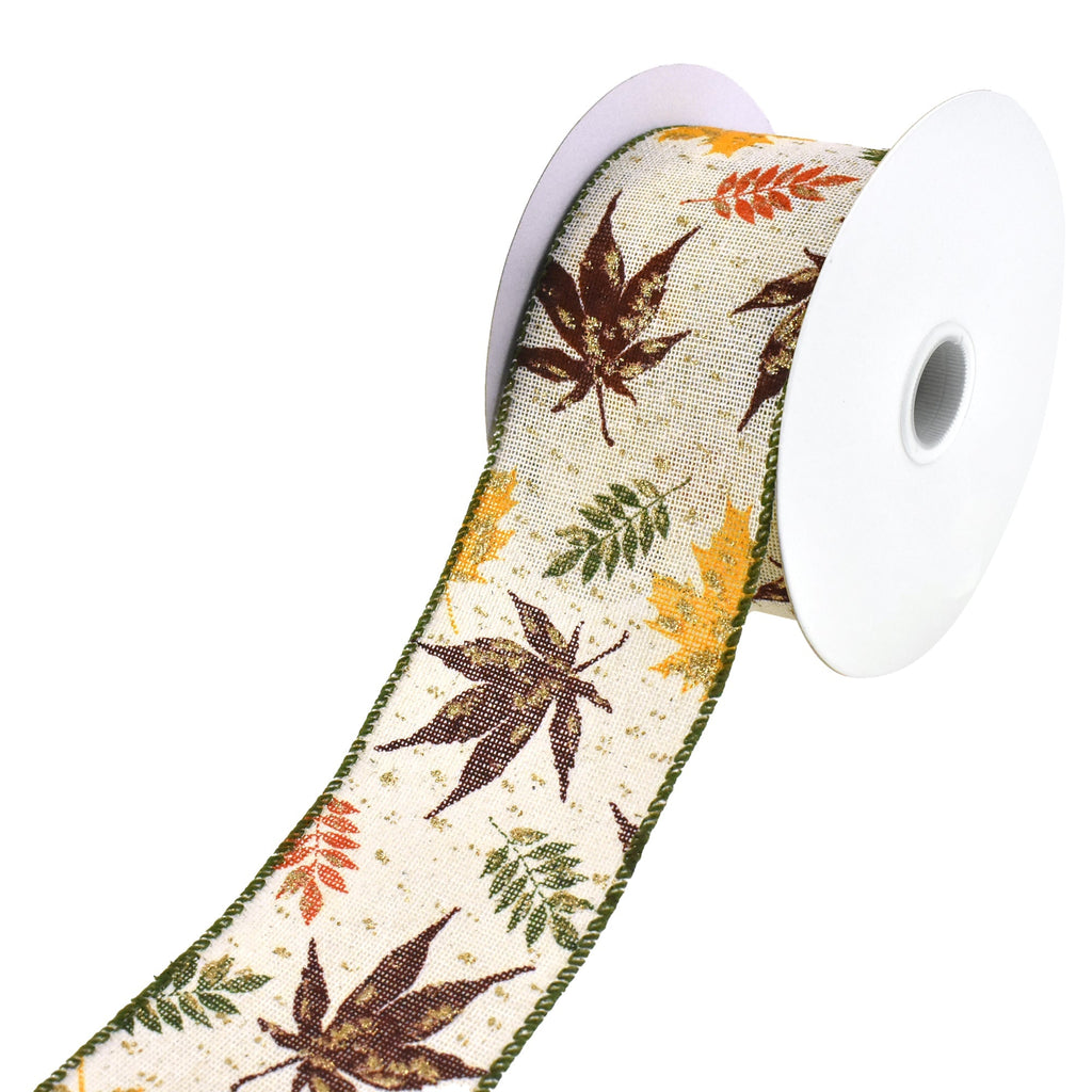 Autumn Leaves Canvas Wired Ribbon, 2-1/2-Inch, 10-Yard