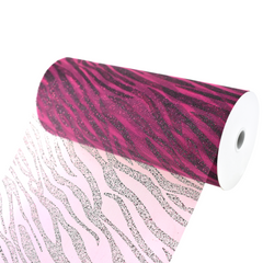 Zebra Glitter Tulle Spool, 6-Inch x 25-Yard - Fuchsia