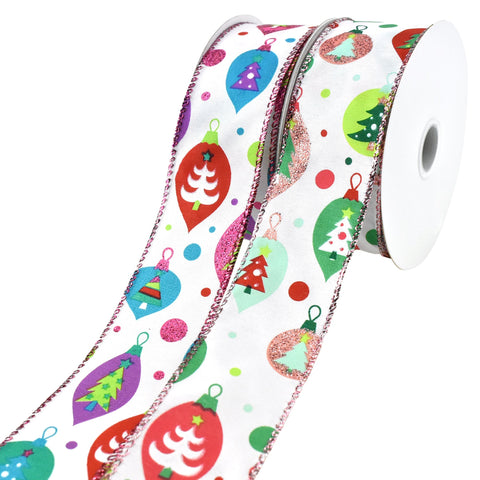 Christmas Ornaments and Polka Dots Wired Ribbon, 1-1/2-Inch, 10-Yard