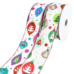 Christmas Ornaments and Polka Dots Wired Ribbon, 1-1/2-Inch, 10-Yard