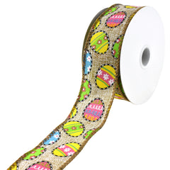 Printed Dash Outline Easter Eggs Wired Ribbon, 10-yard