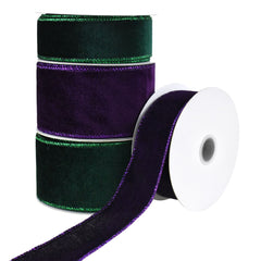 Christmas Lush Velvet Metallic Edge Wired Ribbon, 10-yard