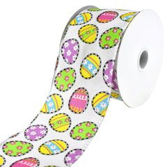 Printed Dash Outline Easter Eggs Wired Ribbon, 10-yard