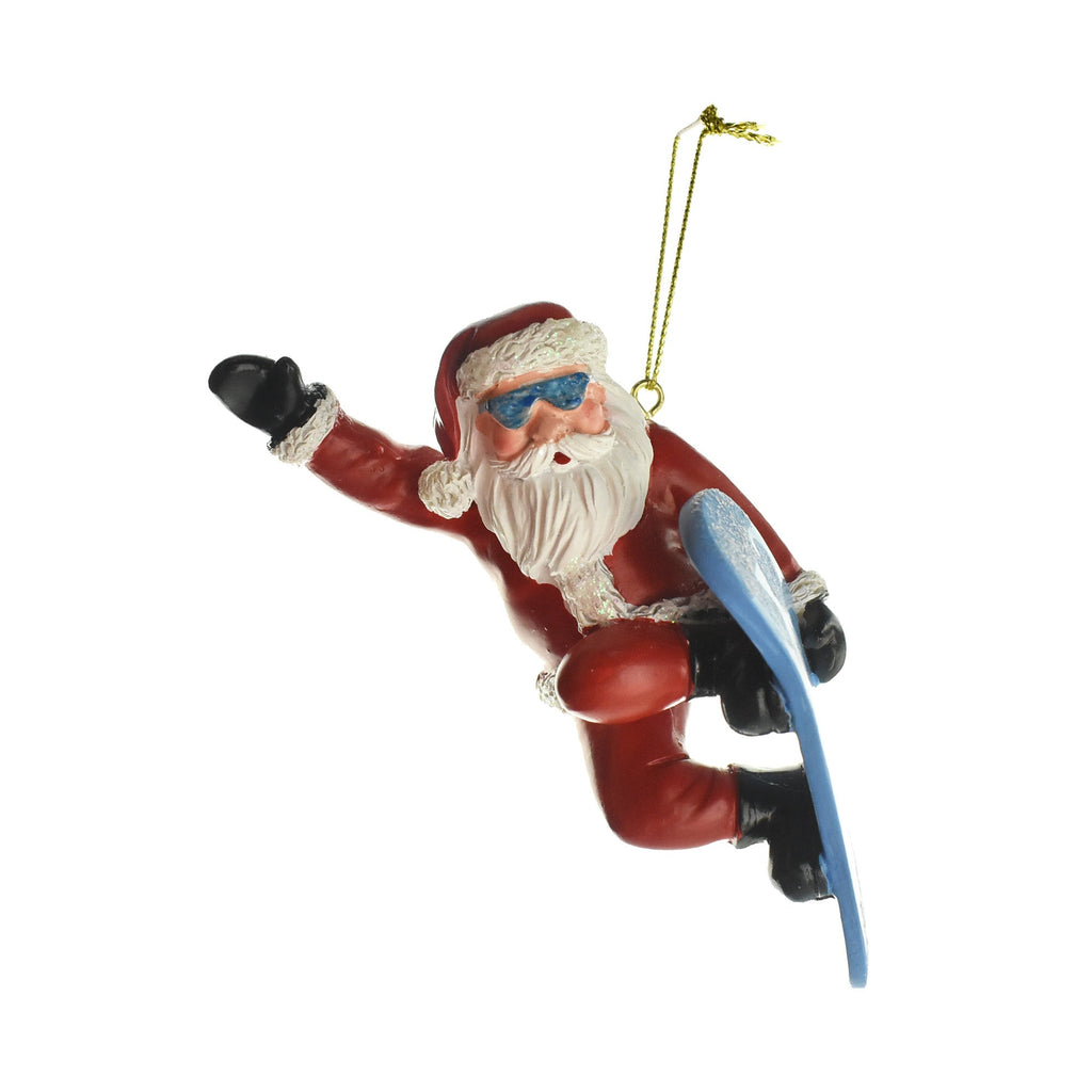 Snowboarding Santa Resin Ornament, 5-Inch
