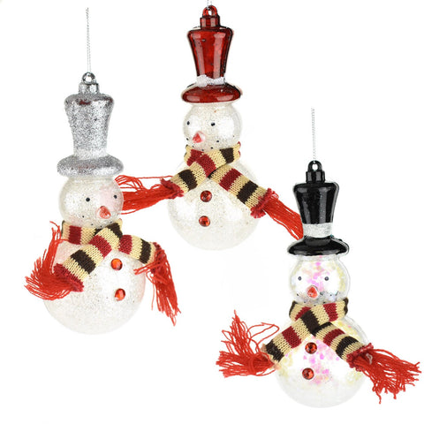 Glittered Snowman with Scarves Christmas Ornaments, 6-1/2-Inch, 3-Piece