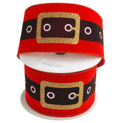 Christmas Santa Belt Velvet Ribbon Wired Edge, Red