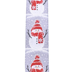 Christmas Snowman In Beanie Grey Wired Ribbon, 2-1/2-Inch, 10-Yard