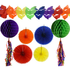 Tissue Garland, Fan, and Honeycomb Party Decorations, Assorted Sizes