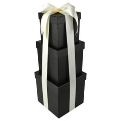 Nested Square Gift Boxes, Black, 5-inch, 6-inch, 7-inch, 3-piece, 1.5-inch Satin Ribbon