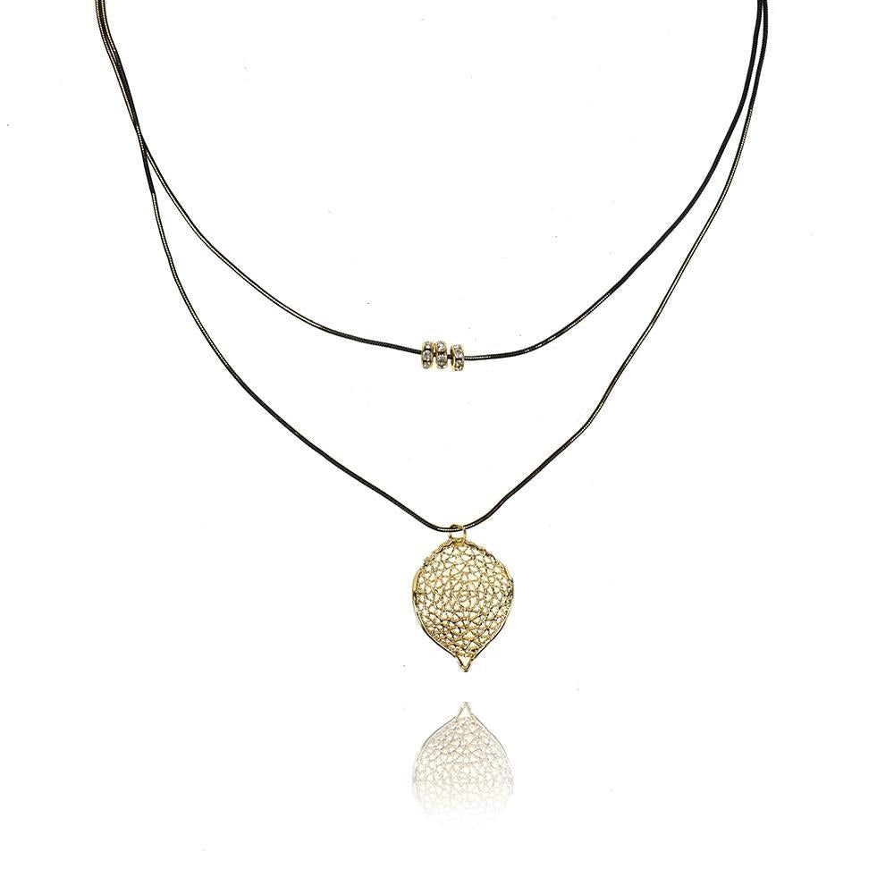 Leaf Layered Necklace, Gold, 12-Inch