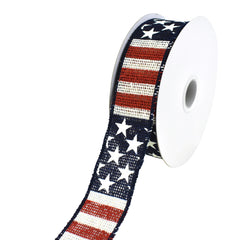 Stars and Stripes Faux Burlap Wired Ribbon, 1-1/2-Inch, 10-Yard