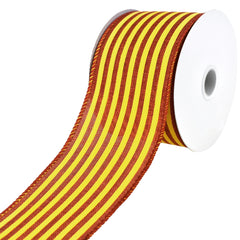 Autumn Cabana Stripes Faux Linen Wired Ribbon, 10-yard, Dark Orange/Yellow