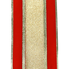 Christmas Velvet with Glittered Net Wired Ribbon, 4-Inch, 10-Yard - Red/Gold