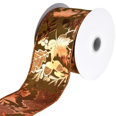 Embossed Autumn Leaves Satin Wired Ribbon, 2-1/2-inch, 10-yard