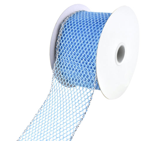 Christmas Glitter Netting Silver Edge Wired Ribbon, 2-1/2-Inch, 10-Yard - Periwinkle