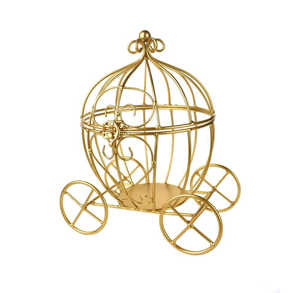 Latched Metal Pumpkin Carriage, Gold, 12-Inch