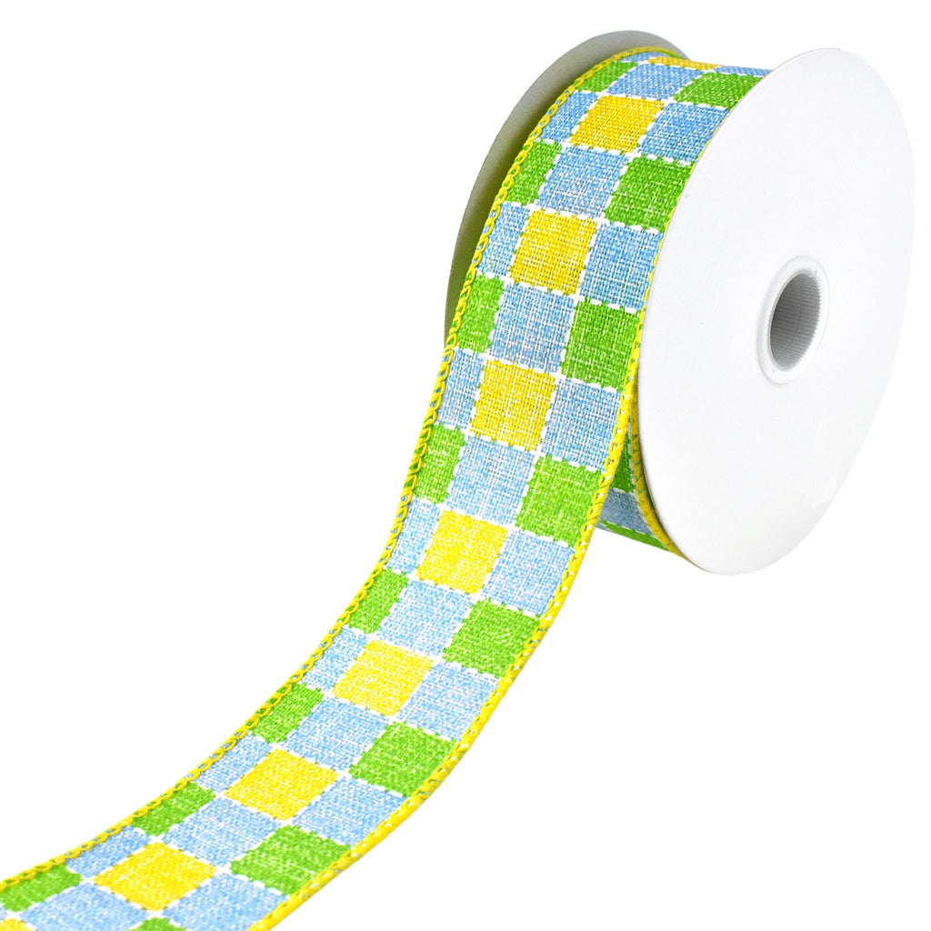 Checkerboard Plaid Faux Linen Wired Ribbon, 10-yard