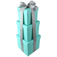 Nested Square Gift Boxes, Robin's Egg Blue, 5-inch, 6-inch, 7-inch, 3-piece, 1.5-inch Satin Ribbon