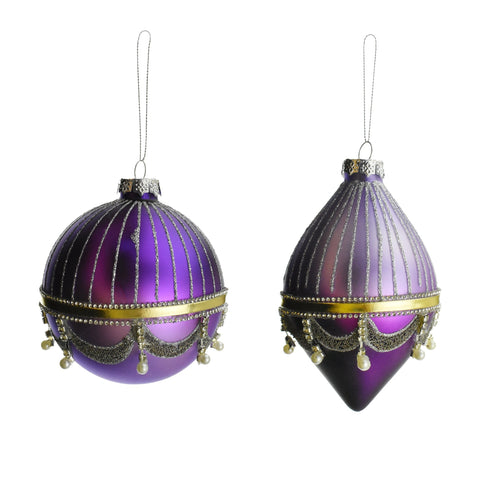 Royal Purple Finial Christmas Ornaments, 5-Inch, 2-Piece