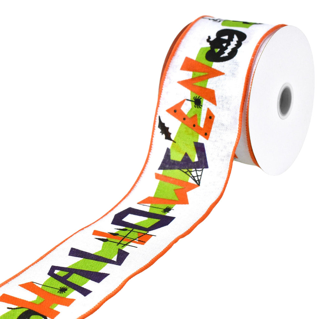 Happy Halloween Fun Faux Linen Wired Ribbon, 2-1/2-inch, 10-yard