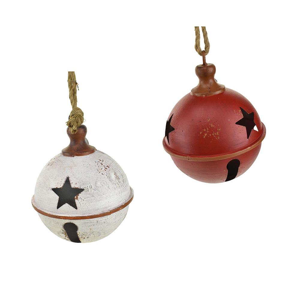 Rustic Red and White Metal Bells, 10-1/2-Inch, 2-Piece