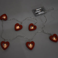 Wooden Heart Lights Garland, 2-1/2-Inch, 4-Feet