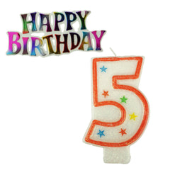 Glitter Number Candles and Happy Birthday Sign, 3-3/8-inch, 2-piece