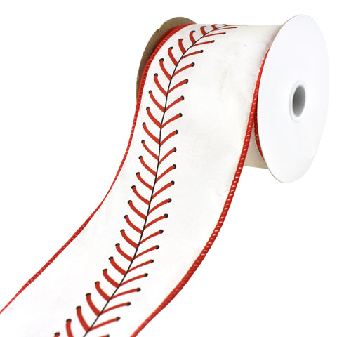Baseball Stitch Pattern Sports Wired Ribbon, 2-1/2-Inch, 10-Yard