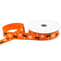 Halloween Cartoon Spiders Grosgrain Ribbon, 7/8-Inch, 10-Yard - Orange