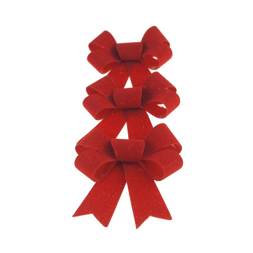 Christmas Red Plastic Bow with Glitter, 4-inch, 3 Count